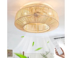 Vintage Bamboe Plafondlamp Met Ventilator - Met Afstandsbediening - Ø50cm - Bamboe - Plafondventilator