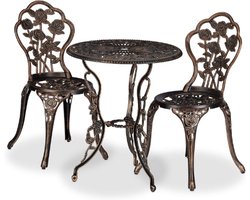 Vintage Bistro Tuinset - 3-Delige Balkonset Met 2 Stoelen - Aluminium Brons
