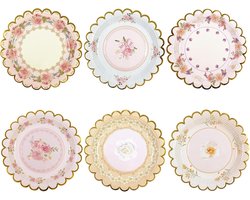 Vintage Bloem Papieren Borden 6.9 inch - 48 Stuks Wegwerp Borden voor Feestjes, Bruiloften en Verjaardagen, Perfect voor Taart en Desserts