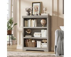 Vintage Boekenkast 3 Lagen - 60x29.5x100cm - Verstelbare Planken - Kantelbeveiliging - Open Opbergkast - Voor Woonkamer Kantoor - Grijs