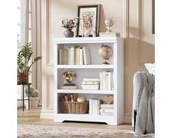 Vintage Boekenkast 3 Lagen - 60x29.5x100cm - Verstelbare Planken - Kantelbeveiliging - Open Opbergkast - Voor Woonkamer Kantoor - Wit