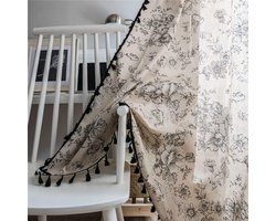 Vintage Bohemian semi-verduisteringsgordijn met ringen - Katoen en linnen - Decoratief voor woonkamer en slaapkamer - Patroon F - 150 x 240 cm - 1 stuk