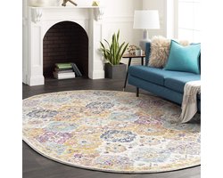Vintage Boho-tapijt 160 x 160 cm mosterdkleurig gebrand - Traditioneel en Gemakkelijk te Onderhouden vloerkleed