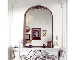 Vintage Boog Wandspiegel Met Messing Frame – Barokke Decoratieve Spiegel 60,5 x 91,6 cm – Stijlvol Voor Badkamer En Slaapkamer