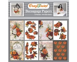 Vintage Botanische Bloemen Decoupage Papier voor Meubels - A4 - 8 Stuks