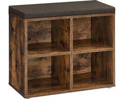 Vintage bruin-kastanjebruine schoenenbank - opbergbank - met schuim gevoerde zitting - spaanplaatconstructie - 30,5 cm x 59,6 cm x 48 cm