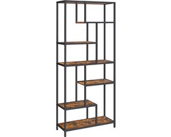 Vintage Bruin-Zwarte Boekenkast Met 6 Niveaus - Staande Plank