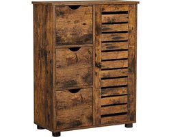 Vintage Bruine Badkamerkast Met 3 Laden En 2 Verstelbare Planken Achter De Deur - Perfect Voor Badkamer, Woonkamer, Keuken En Hal