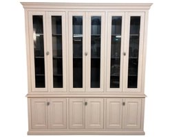 Vintage buffetkast lichtgrijs – 235 cm – grote vitrinekast met glas