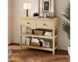 Vintage Bureau – Smal Bureau – Houten Bureau – Laptop Tafel – Werktafel – Licht Houtkleur – Compact Ontwerp – Met Lades en Planken – Eenvoudige Montage – Geen Stroom Vereist