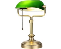 Vintage bureaulamp met groene glazen schaduw en trekschakelaar voor thuiskantoor