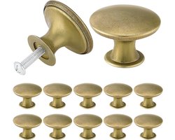 Vintage Chic Antieke Messing Kastknoppen 30 mm - Set van 12, Perfect voor Meubelrenovatie en Interieurdecoratie