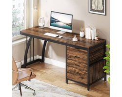 Vintage Computerbureau met 3 Lades, 150 cm PC Bureau met Omkeerbare Lades, Industrieel Bureau met Archiefbak voor Thuiswerk (Rustiek Bruin).