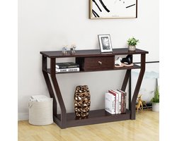 Vintage consoletafel met 1 lade en 3 compartimenten voor entree, woonkamer, gang in MDF 120x30x81cm, zwart/bruin/grijs