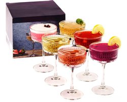 Vintage Coupe glazen set van 6, champagne, cocktail, martini, wijnglazen, lange steel glaswerk (9 oz/260ml)