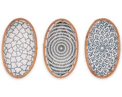 Vintage decoratieve schalen keramiek rotan vlechtwerk set van 3 sieradenschalen boho-stijl