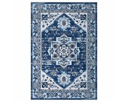 Vintage Deurmat 80x150cm - Laagpolig, Machinewasbaar en Antislip - voor hal en slaapkamer - Blauw Polyester