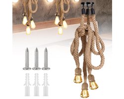 Vintage DIY Hanglamp met 3 Lichten van Jute Touw voor Woonkamer, Café en Restaurant, Industrieel Retro Design