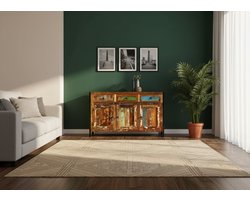 Vintage Dressoir van Massief Gerecycled Hout – Handgemaakt Sideboard met 3 Lades & 3 Opbergvakken – Duurzame Retro Wandkast / Kast voor Woonkamer – 120×35×76 cm – Multicolour – Novihome