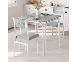 Vintage Eetkamer Set – Eetkamerset – Stoelenset – Eettafelstoelen – Zithoek – MDF Constructie – Comfortabele Rugleuning – Washed Grey Wit