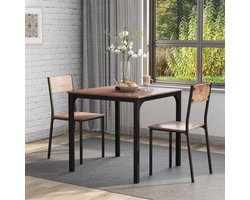 Vintage Eetset voor 2 Personen – Eettafel met 2 Stoelen – Compacte Zitgroep voor Balkon, Woonkamer & Eetkamer – Bruin Houtlook