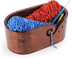 Vintage elliptische garenschaal met grote capaciteit - super grote houten gebreide schaal voor wol - handgemaakte garenkom voor wol - wollen kom voor haak- en breiproject - 28,5 x 15,5 x 15 cm