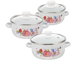Vintage enamel soeppan 16.2 cm - ideaal voor soepen, stoofschotels en noedels, met antislip handvatten voor veilig koken
