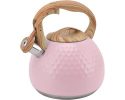 Vintage Fluitketel van RVS 3L - Geschikt voor Inductie, Gas en Elektrische Kookplaten - Ideaal voor Thee, Koffie en Melk (Roze)