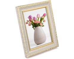 Vintage Fotolijst 4 x 6 cm in Wit Goud met Roze Patroon, Perfect voor Muur of Tafels, Ideaal voor Thuis, Bruiloften en Fotografie