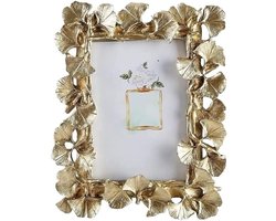 Vintage Fotolijst 4x6 - gouden antieke lijst met ginkgo biloba van eco resin - elegant design voor op bureau of aan de muur - woonkamer slaapkamer kantoor interieur - cadeau voor verjaardag kerst moederdag - staand en hangend - 15.5*21cm