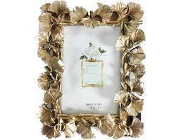 Vintage Fotolijst - Fotolijst - Goudkleurig ginkgobladpatroon - Bureaudecoratie - Exquisite uitstraling - Klein fotolijstje van hars - voor Desktop Display en Wall Mount Home Decor - Goud