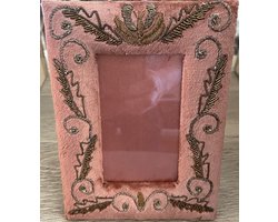 vintage fotolijst stof oud roze - barok / hippie / retro - 21x16 - fotomaat: 9 x 13 cm - picture frame