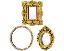 Vintage Fotolijsten: Set van 3 Antieke Ovale en Rechthoekige Decoratieve Lijsten voor aan de Muur met Spiegels