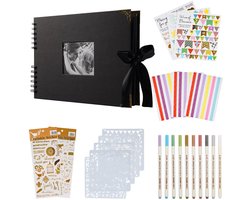 Vintage fotoplakboek - 29x21,5 cm - 80 zwarte binnenpagina's - Inclusief alle doe-het-zelfaccessoires - Zuurvrij papier - 360° spiraalbinding met lintsluiting - Kan worden gebruikt als gastenboek en fotoalbum - Vintage design - Zwart