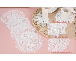 Vintage gehaakte tafelkleden, 6-delige set, handgemaakte ronde witte kanten placemats, Geschikt voor eettafels, dressoirs en bruiloftsdecoraties.