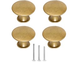Vintage Gele Bronzen Deurklinken - 4 Stuks Ronde Kastknoppen voor Keuken, Badkamer en Meubels - 30mm Decoratieve Hardware
