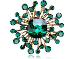 Vintage Gesimuleerde Emerald Bloem Broche Pin Met Strass Crystal Bloemen - Revers Pin Clip Voor Vrouwen Meisjes - Sjaals Jassen Jurk Hoed Corsage Decoratie - Mode-sieraden Gift