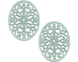 Vintage Gietijzeren Rechthoekige Coasters met Rubber Poten voor Keuken en Eettafel - Bescherming voor Heet Servies en Pannen (Groen, Ovaal)