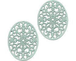 Vintage Gietijzeren Rechthoekige Coasters met Rubber Voetjes voor Warm Gerechten en Potten in de Keuken of Eettafel (Groen, Ovaal)
