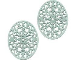 Vintage Gietijzeren Rechthoekige Onderzetters met Rubber Voetjes voor Warm Gerechten en Potten in de Keuken en Eettafel (Groen, Ovaal)