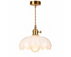 Vintage Glazen Hanglamp - Creatief en Uniek Verlichtingsarmatuur - in Hoogte Verstelbaar - Bloemvormige Hanglamp - voor Slaapkamers, Woonkamers, Bars en Eetruimtes - 20cm - Wit