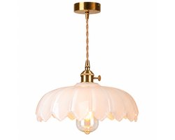 Vintage Glazen Hanglamp - Creatief en Uniek Verlichtingsarmatuur - in Hoogte Verstelbaar - Bloemvormige Hanglamp - voor Slaapkamers, Woonkamers, Bars en Eetruimtes - 25cm - Wit