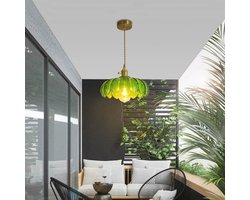 Vintage glazen kroonluchter voor keukeneiland en eetkamer - groene bloemen hanglamp