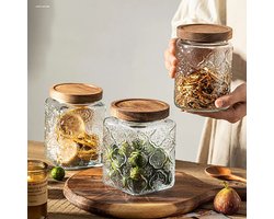 Vintage glazen pot Geschikt voor bamboe deksel, 1 stuk, luchtdichte bewaarpot, Geschikt voor thee, koffie, suiker, enz., decoratie Geschikt voor keukenkastjes.