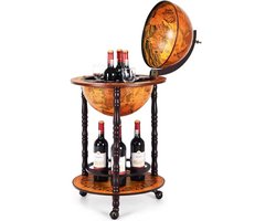 Vintage Globe Bar op Wieltjes - Antieke Wereldbol Drankenwagen - 90cm Hoog - Houten Barcart voor Wijn en Sterke Drank - Bruin/Oker