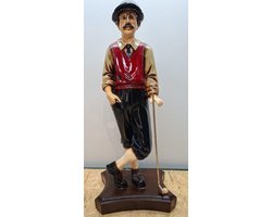 Vintage Golfer met rode trui beeld - 70cm hoog - golf - polyresin - polystone - Decoratie - Woonaccessoires - Beeld