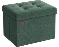 Vintage Green Storage Ottoman - Voetenbankkruk - Ottomaanse bank - MDF - Linnen - Hoge veerkrachtig schuim - 31 cm x 41 cm x 31 cm