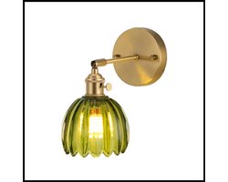 Vintage Groene Bloemen Wandlamp – Messing Glazen Kap – 180° Verstelbaar – E27 Houder – Binnenverlichting