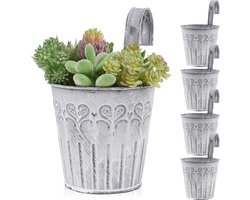 Vintage Hangende Metalen Bloempotten voor Tuin en Balkon - Set van 5