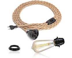 Vintage Hanglamp met Schakelaar en Henneptouw - E27 Fitting, 4,5 Meter DIY Kabel